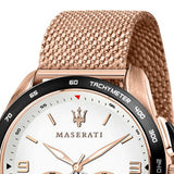 Maserati Traguardo 45mm Chronograph Rose Gold Mesh Strap White Dial Watch For Men - R8873612011