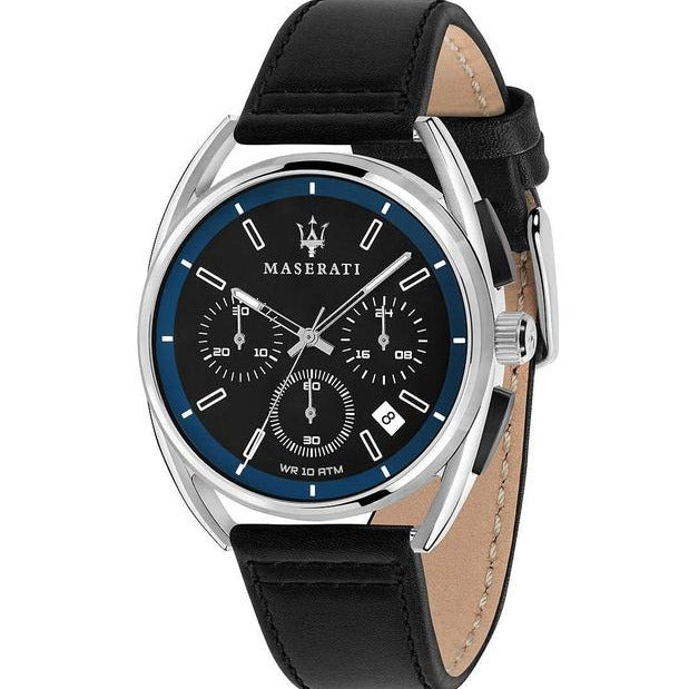 Maserati Trimarano Chronograph Black Dial Black Leather Strap