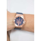 Maserati Potenza 42mm Rose Gold & Blue Dial Blue Leather Strap Watch For Men - R8851108027