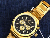 Maserati Stile 45mm Chronograph Black Dial Gold Stainless Steel Strap Watch For Men - R8873642001