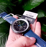 Hugo Boss Grand Prix Chronograph Black Dial Blue Leather Strap Watch for Men - 1513563