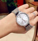 Guess Chiffon Silver Dial Silver Mesh Bracelet Watch For Women - W1083L1