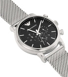 Emporio Armani Classic Chronograph Black Dial Silver Mesh Bracelet Watch For Men - AR1808