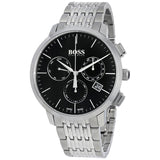 Hugo Boss Associate Black Dial Silver Steel Strap Watch for Men - 1513267