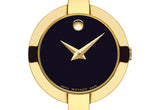 Movado Bela Black Dial Gold Steel Strap Watch For Women - 0606999