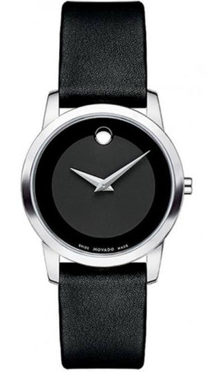 Movado Museum Classic Black Dial Black Leather Strap Watch For Women - 0606503