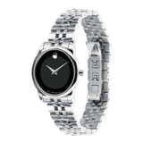 Movado Museum Classic Black Dial Silver Steel Strap Watch For Women - 0606505