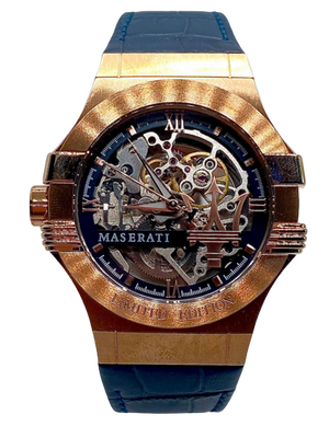 Maserati Automatic Skeleton Dial Rose Gold Blue Leather Strap Watch For Men - R8821108022