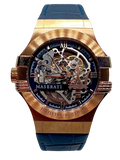 Maserati Automatic Skeleton Dial Rose Gold Blue Leather Strap Watch For Men - R8821108022