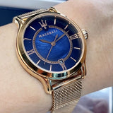 Maserati Epoca Blue Dial Rose Gold Mesh Strap Watch For Women - R8853118503