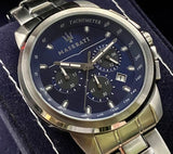 Maserati Successo Chronograph Blue Dial Stainless Steel Watch For Men - R8873621002