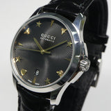 Gucci G Timeless Automatic Black Dial Black Leather Strap Watch For Women - YA126469
