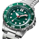 Citizen Promaster Mechanical Green Dial Silver Steel Strap Watch For Men - NJ0129-87X