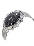 Emporio Armani Chronograph Black Dial Silver Mesh Bracelet Watch For Men - AR11104