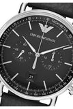 Emporio Armani Aviator Chronograph Black Dial Black Leather Strap Watch For Men - AR11143