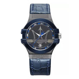 Maserati Potenza Black Dial 42mm Blue Leather Strap Watch For Men - R8851108007