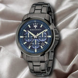 Maserati Successo Chronograph Blue Dial Black Steel Strap Watch For Men - R8873621005