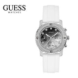 Guess Confetti Crystal Black Dial White Silicone Strap Watch For Women - W1098L1