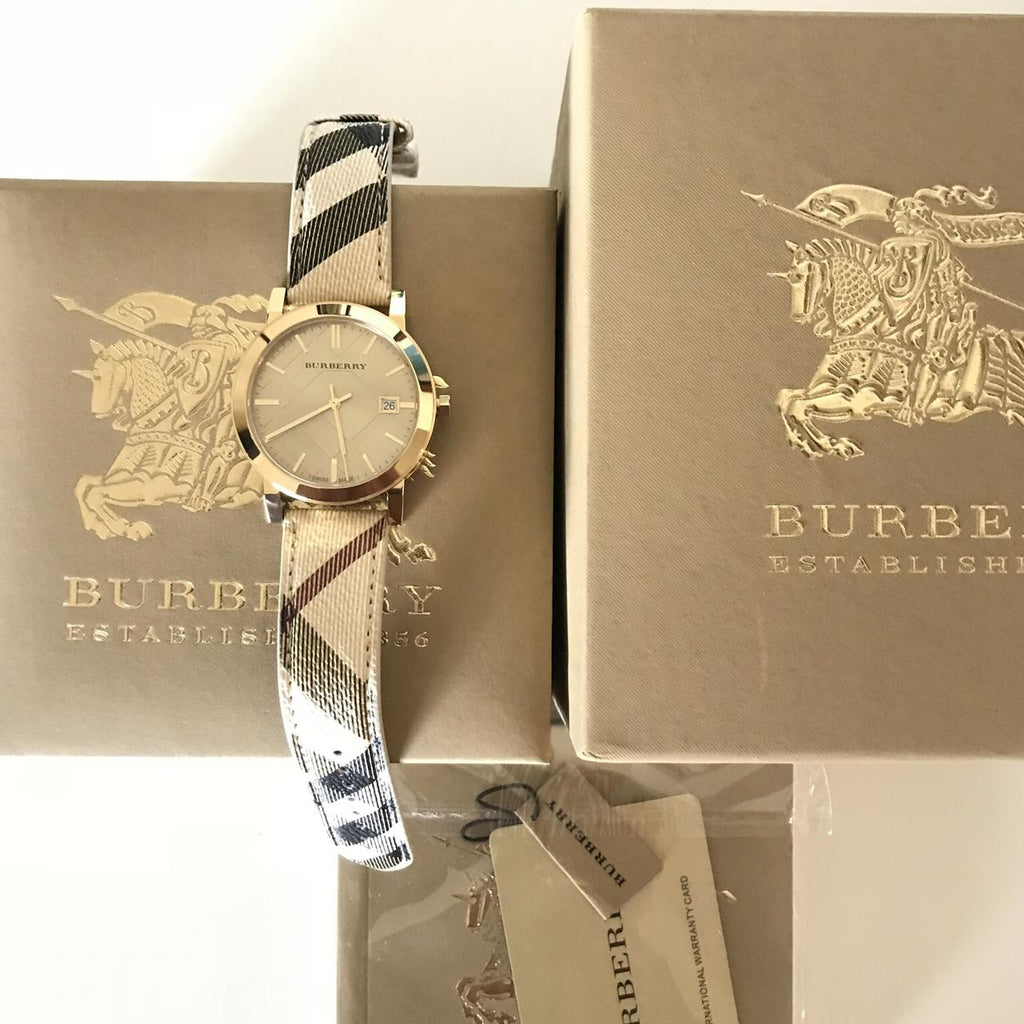 Burberry The City Gold Dial Printed Leather Strap Watch for Women - BU9026