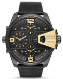 Diesel Uber Chief Two Hand Black Dial Black Leather Strap Watch For Men - DZ7377