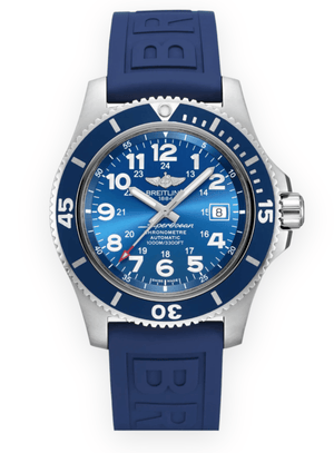 Breitling Superocean II 44mm Blue Dial Blue Rubber Strap Watch for Men - A17392D8/C910/158S/A20SS.1