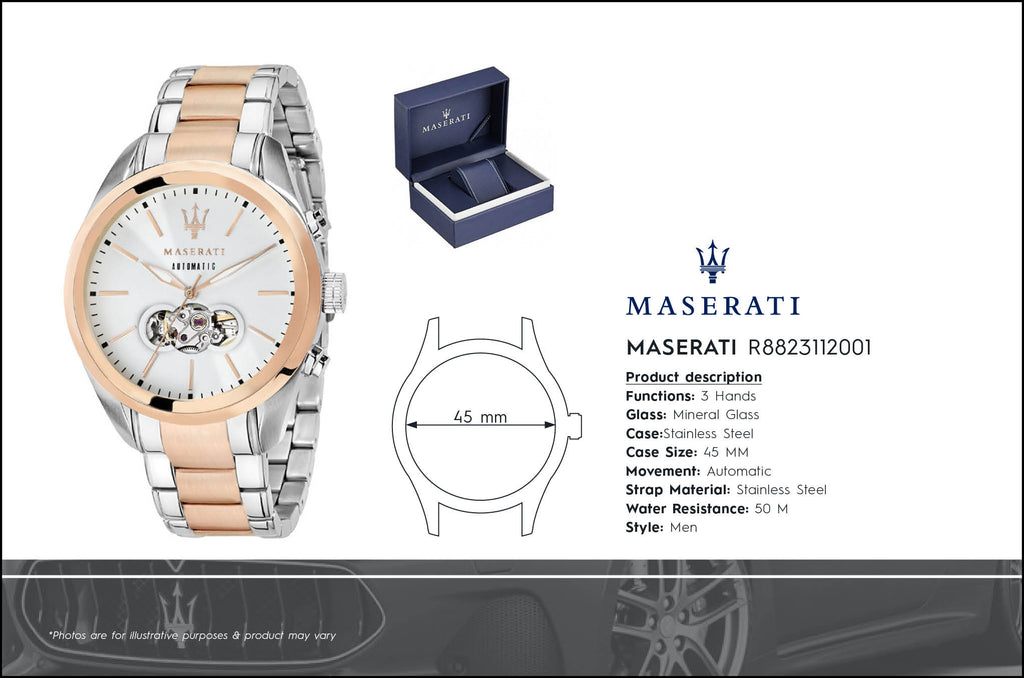 Maserati Traguardo Automatic White Dial Two Tone Steel Strap Watch For Men - R8823112001