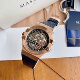 Maserati Automatic Skeleton Dial Rose Gold Blue Leather Strap Watch For Men - R8821108022