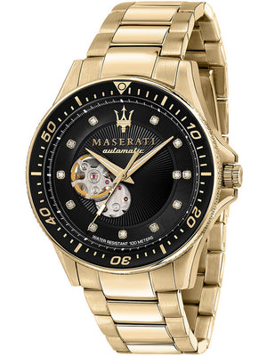 Maserati SFIDA Black Dial Yellow Gold Toned Watch For Men - R8823140003