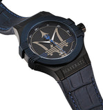 Maserati Potenza Black Dial 42mm Blue Leather Strap Watch For Men - R8851108007