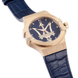 Maserati Potenza 42mm Rose Gold & Blue Dial Blue Leather Strap Watch For Men - R8851108027