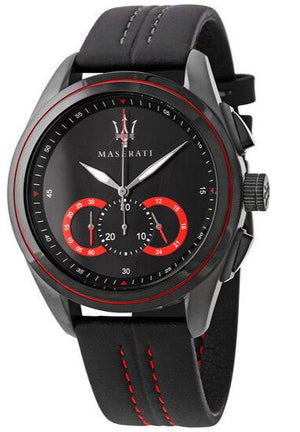 Maserati Traguardo Chronograph Black Dial Black Leather Strap Watch for Men - R8871612023