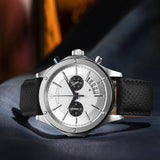 Maserati Circuito Chronograph Analog White Dial Black Leather Strap Watch for Men - R8871627005