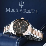 Maserati Traguardo Chronograph Brown Dial Two Tone Steel Strap Men's Watch - R8873612003