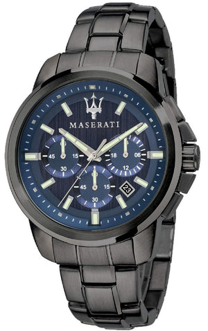 Maserati Successo Chronograph Blue Dial Black Steel Strap Watch For Men - R8873621005