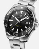 Tag Heuer Aquaracer Quartz Black Dial Silver Steel Strap Watch for Men - WAY101A.BA0746