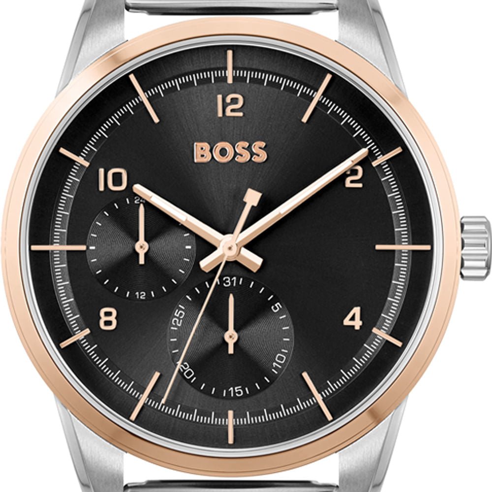 Hugo Boss Sophio Black Dial Silver Mesh Bracelet Watch for Men