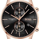 Hugo Boss Associate Black Dial Rose Gold Mesh Bracelet Watch for Men - 1513806