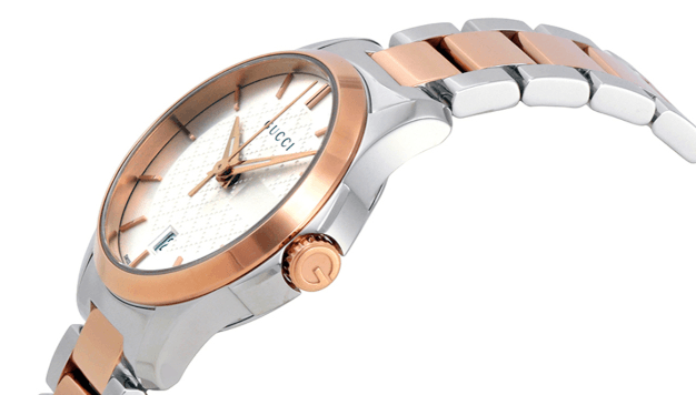 Gucci silver and clearance rose gold watch