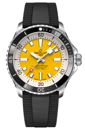 Breitling Superocean Automatic 42mm Yellow Dial Black Rubber Strap Watch for Men - A17375211/1S1