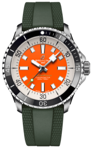 Breitling Superocean Automatic 42mm Kelly Slater Limited Edition Orange Dial Green Rubber Strap Watch for Men - A173751A101S1