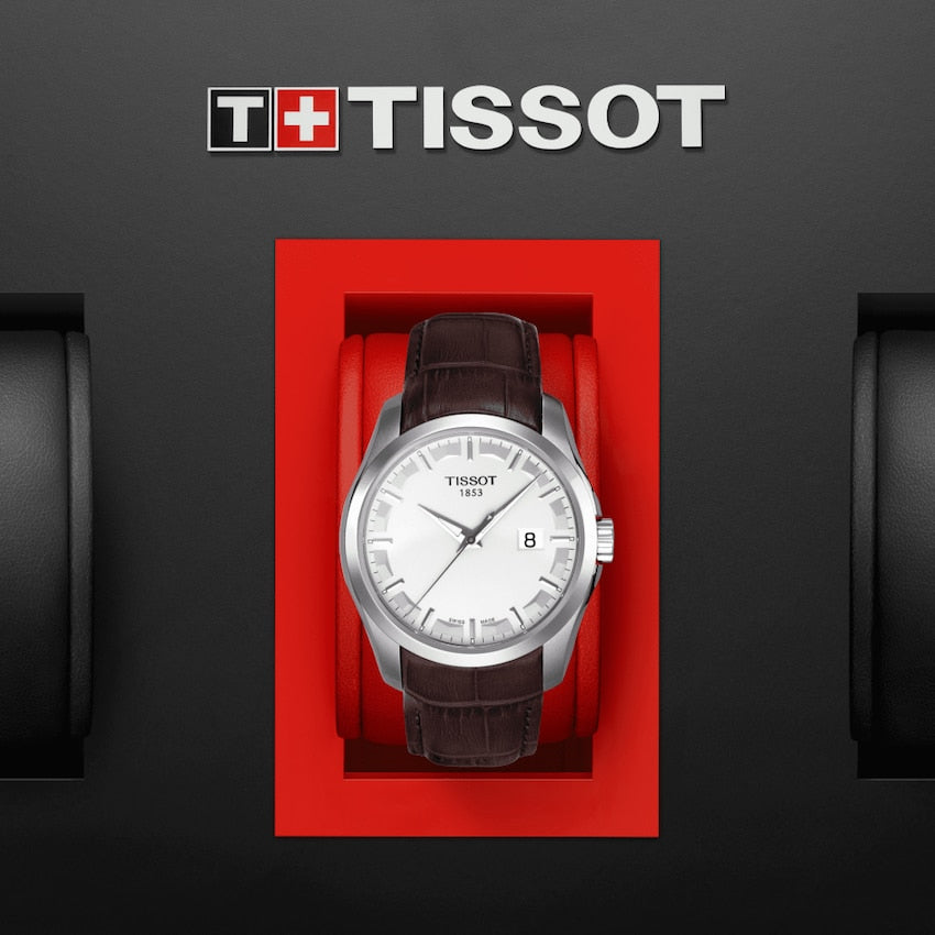 Tissot T Classic Couturier Chronograph White Dial Brown Leather