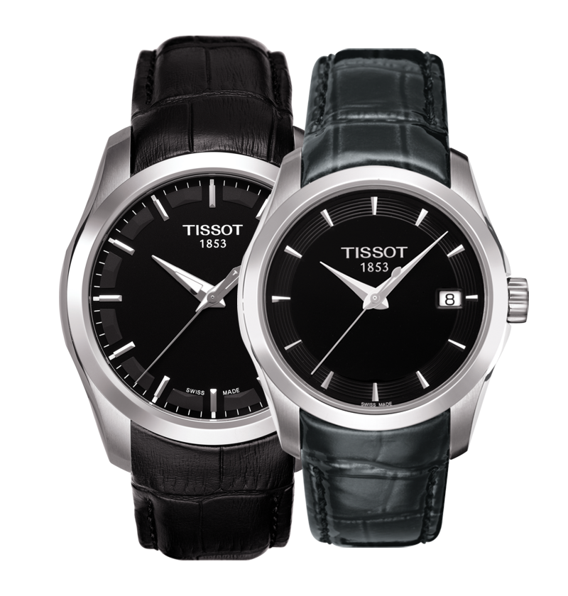 Tissot T Trend Couturier Black Dial Black Leather Strap Watch For Women - T035.210.16.051.00