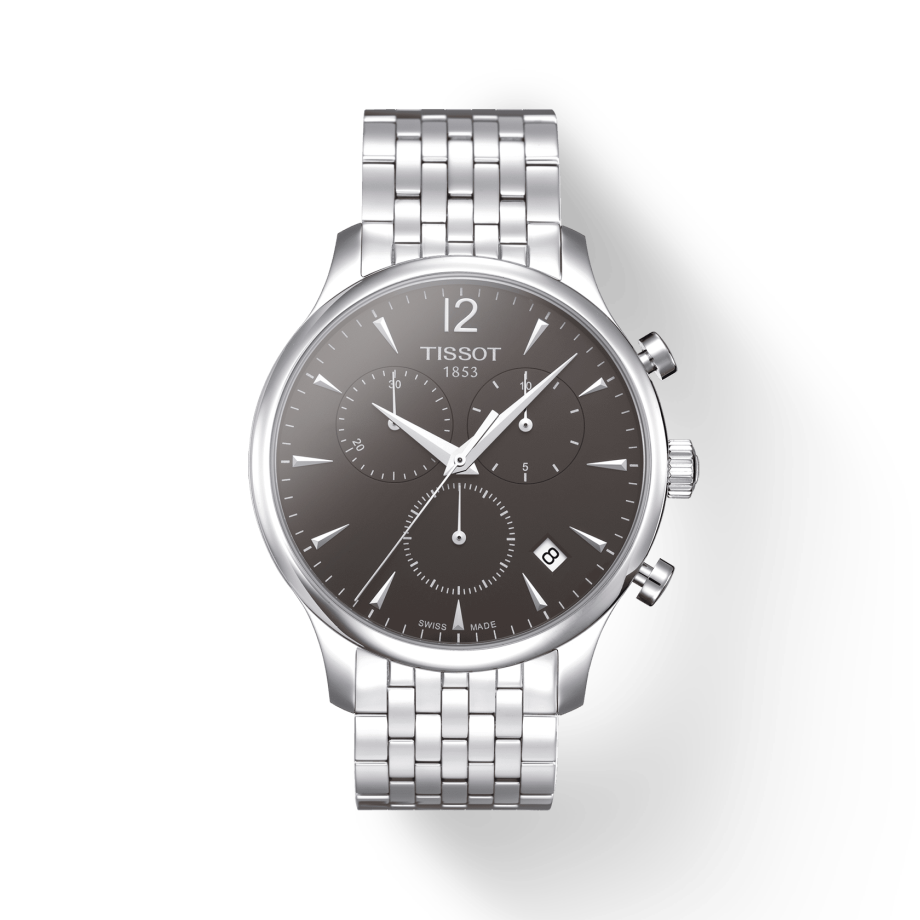 Tissot T Classic Tradition Chronograph Black Dial Silver Mesh Bracelet Watch For Men - T063.617.11.067.00
