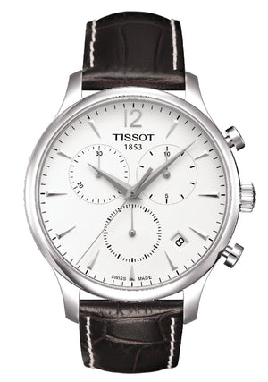 Tissot T Classic Tradition Chronograph White Dial Brown Leather Strap Watch For Men - T063.617.16.037.00