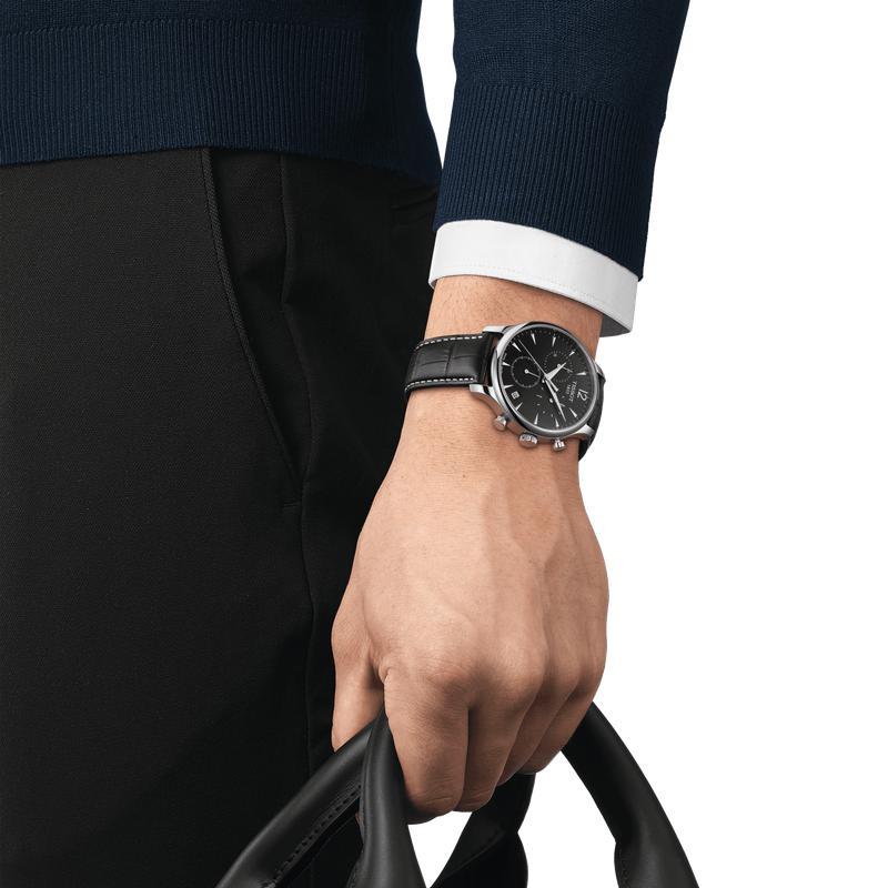 Tissot T Classic Tradition Chronograph Black Dial Black Leather Strap Watch For Men - T063.617.16.057.00