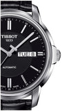 Tissot Automatics III Day Date Black Dial Black Leather Strap Watch For Men - T065.430.16.051.00