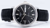 Tissot Automatics III Day Date Black Dial Black Leather Strap Watch For Men - T065.430.16.051.00