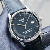 Tissot T Classic Luxury Powermatic 80 Black Dial Black Leather Strap Watch For Men - T086.408.16.051.00