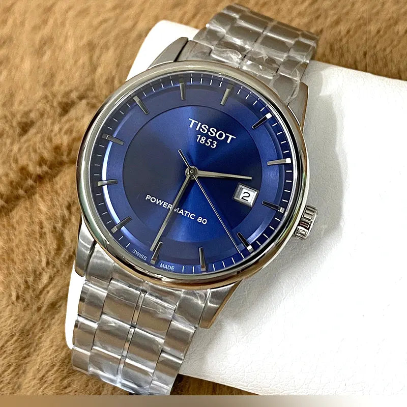 Tissot Luxury Powermatic 80 Blue Dial Silver Steel Strap Watch For