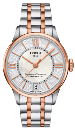 Tissot Chemin Des Tourelles Powermatic 80 Helvetic Price Lady Silver Dial Two Tone Steel Strap Watch For Women - T099.207.22.118.01